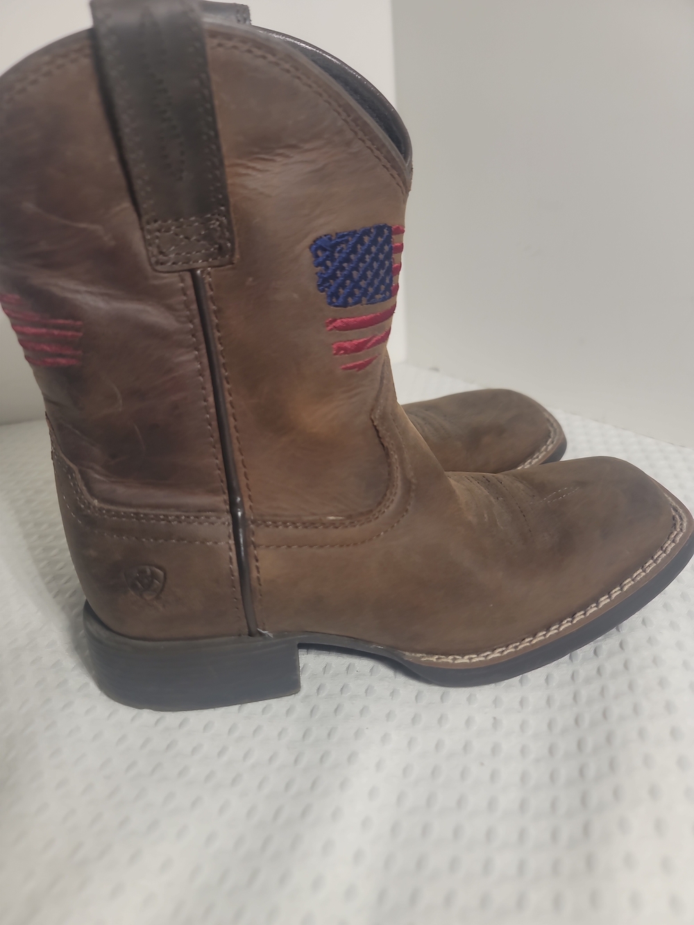 Ariat Kids Brown Leather Western Boots with Flag Accent